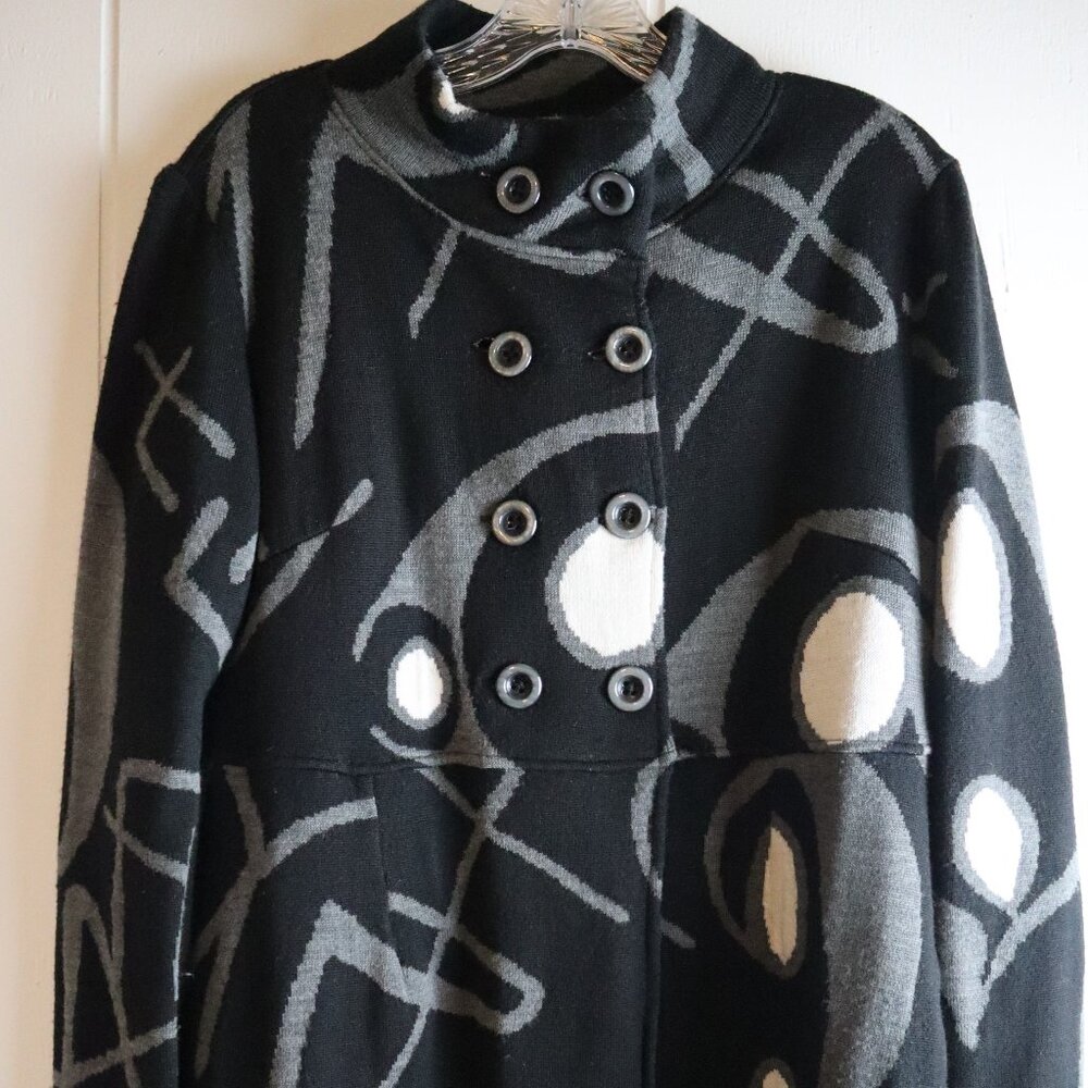 Linea Domani Wool Black Gray Double Breasted Wrap Sweater Wrap Womens Large